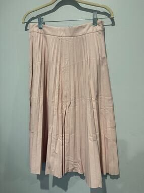NWT Rachel Zoe Baby Pink Peach Color Pleated Faux Leather Midi Skirt Size XS